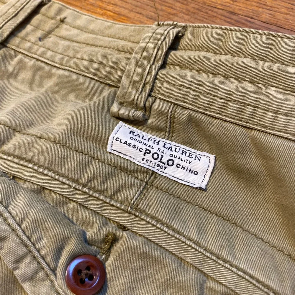 Polo Ralph Lauren Chino Cargo Shorts Baggy Olive Green Cotton Size 35